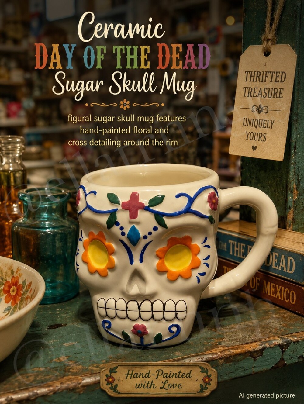 Ceramic Day of the Dead Sugar Skull Mug